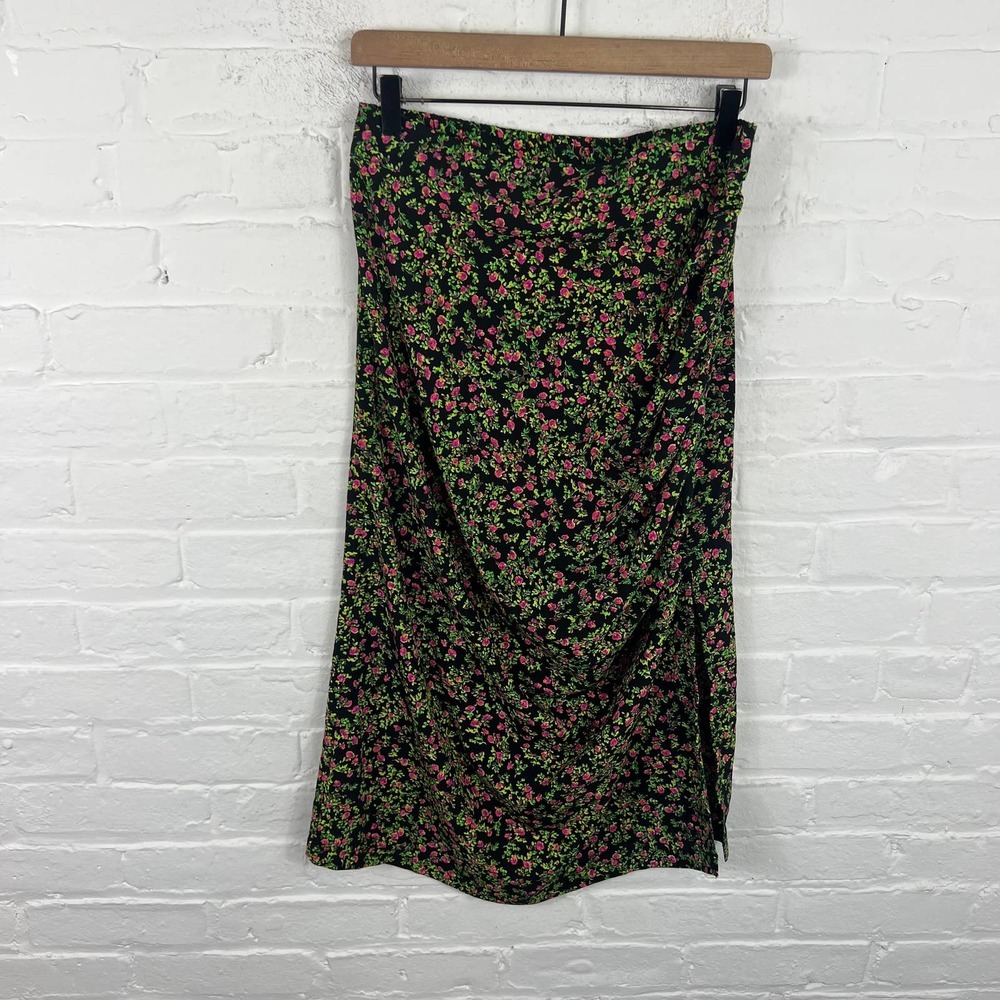 Vero Moda Women's Floral Print Ruched Midi Skirt Side Slit Multicolor Size M